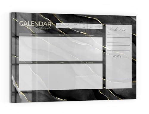 DEQORI Glas-Magnettafel | 60x40 cm cm groß | Motiv Wochenplaner Mamor (EN) | Memo-Board aus Glas | Magnetboard inkl. Magnete, Stift & Tuch für Küche & Büro | Tafel magnetisch & beschreibbar