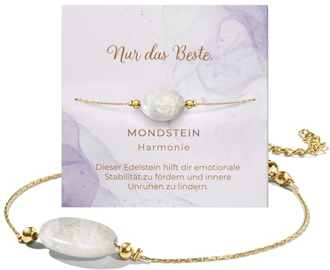 PURAJA Edelstein Armband Damen | 18k echt vergoldet | Handgefertigt | Mit Geschenkverpackung | Mutmacher | Motivationsgeschenk