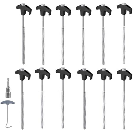 Naisfei 12 Stück Zelt-Heringe Aus Stahl, Stabile & Sturmsichere Erdnagel für Camping, Schraubheringe Lange Heringe 25 cm, Robuste Erdnägel mit Gewinde(Schwarz + Silber)