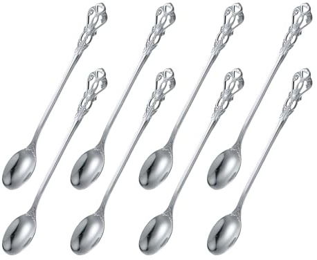 sourcing map 8 Pcs Long Handle Ice Tea Spoon, 7 Inch Stainless Steel Cocktail Stirring Spoons, Coffee Spoons for Cocktail Stirring, Mixing, Tea, Silver