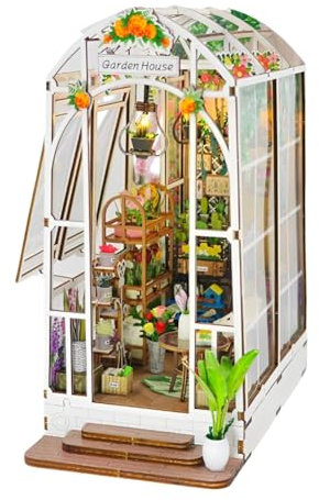 ISAKEN Book Nook DIY Kit, DIY Miniatur Puppenhaus Bücherecke Bibliothek Häuser Modellbausätze mit LED Leuchten, DIY Miniature House, 3D Puzzle Buchstützen aus Holz Bücherregal Deko