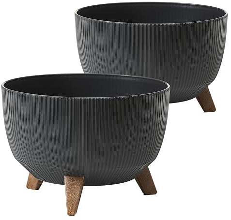 Tymar Übertöpf mit Füßen, Pflanzschalen für draussen, Blumentopf groß, Blumenkübel, Blumenschale, terrassenkübel rund ((2pack) Anthrazit; ø 40 cm)