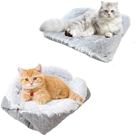 Self-Warming Fluffy Plush Bed for Cats and Dogs - Foldable Nest Design, Gray (70x60cm)
