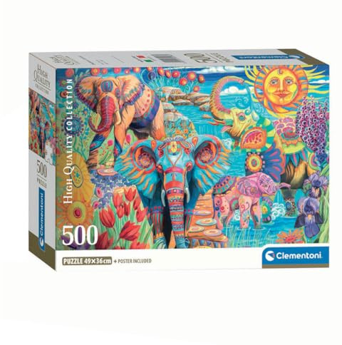 Clementoni Puzzle HQ Collection - Elephants' Carnival - 500 Teile | Compact box - Puzzle für Erwachsene 14 - 99 Jahre, Geschenk für Mann und Frau, Made in Italy, 35578