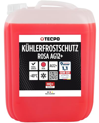 TECPO Kühlerfrostschutz rot rosa, 10 Liter Kühlmittel G12+ -40°C Antifreeze, G12 Kühlmittel Auto, Fertigmischung Gebrauchsfertig Kühlwasser Auto