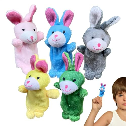 Possettes de Doigt pour Tout-Petit, marionnettes Doigts pour bébés - Ensemble de s de Jouet de Doigt de Lapin en Peluche de 5 | de marionnettes animales Mignonnes en Peluche pour, Spectacles, Temps d