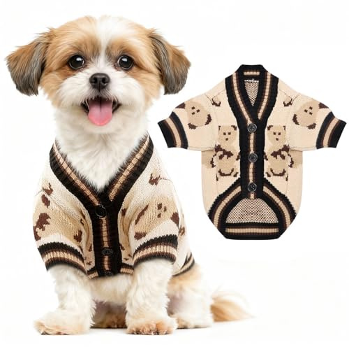 Pull Chien Saint Valentin Pull pour Chien Tricot Pulls Chiens Petite Taille Chaud Vetement Chiens Ours Pulls Petit Chiot Cardigan pour Chiot Manteau Chiots Pull-Over (Beige,M)