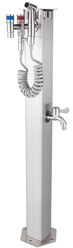 Vertical Outdoor Water Column with Double Faucet, Garden Column Fountain with Hooks and Sturdy Base, Floor Mounted Water Tap Post for Garden Farm Courtyard Irrigation