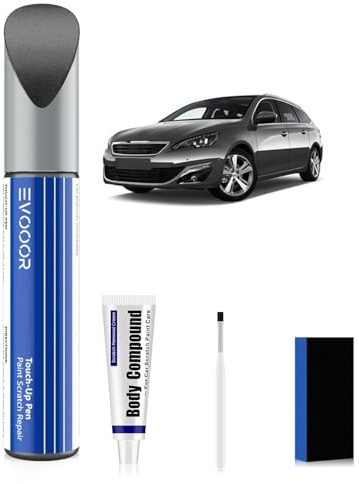 EVL Gris Platino Kit de Retoque de Pintura con Quitarañazos para Peugeot, Reparación de Arañazos para Coche, Solución de Reparación Rápida y Fácil