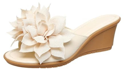 Generisch Sandale Damen Sandalen Pantoletten mit Absatz Blumen Clogs Dicke Sohle Kork Hausschuhe Sommerschuhe Slipper Wandern Meer Strand Pool