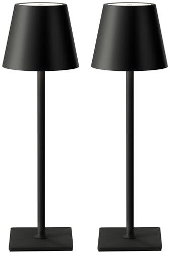 NEWSEE 2 Pezzi Lampada da Tavolo LED Senza Fili, Ricaricabile 4000mAh, Dimmerabile, 2700-6000K, Lampada da Comodino Batteria per Camera da letto, Sala da pranzo, Esterno, Impermeabile (Nero)