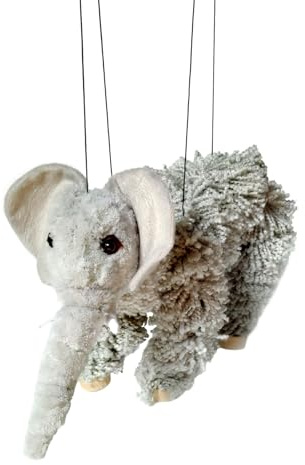 Artisan Owl Elephant Marionette Puppet - Yarn Elephant with Wooden Feet, Detachable Strings