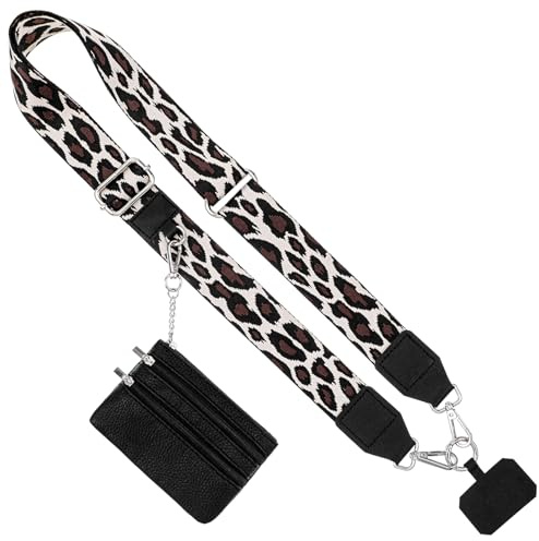 Yuanchu Handykette Universal mit Tasche, PU Leder Zipper Crossbody Geldbörsen Verstellbarer Umhängegurt Handtasche Umhängeband für Damen Herren Clip and Go Handygurt (Schneeleopard)