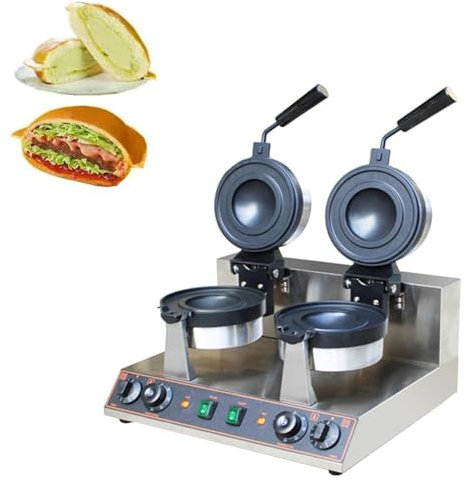 Gaufrier Commercial Rotatif Machine à hamburger commerciale à chauffage électrique, double tête pour crème glacée, pain rond en acier inoxydable, presse à chaud, minuterie de 5 minutes, œuf