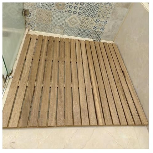 Duschmatte aus Teakholz, Teakholz Badematte, Rutschfeste Badezimmer-Duschmatte aus Holz, erhöhte, wasserdichte Badezimmer-Bodenmatten for Duschen im Innen- und Außenbereich(30x44in(76.2x111.7cm))
