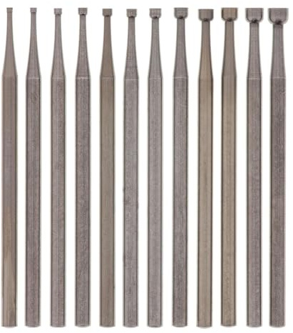 DHYAWUER 12 Pcs Round Cup Burr Set, 3/32Inch Shank Wire Rounder Bits Jewelry Carving Bits (0.8-3.0mm)