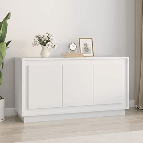 HaoChrymec Sideboard Weiß mit 6 Fächern und Türen, Wohnzimmer Schrank, Beistellschrank, Glatte Oberfläche, Stauraum für Wohnzimmer, Schlafzimmer, Holzwerkstoff, 102x35x55 cm
