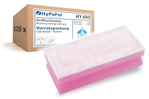 HypaFol Schwamm WC & Sanitär rot-weiß 120 Stück I Sanfter Putzschwamm und empfindliche Oberflächen I Reinigungsschwamm für Toiletten, Urinale, WC-Fliesen I XL Fliesen-Schwamm mit 5mm Scheuerseite
