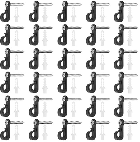 30 Pcs Q-Hanger Screw in Hooks Screw Hookswith Safety Buckle, Outdoor Light HooksBlack Fence Hooks for Outdoor Lights Hanging Indoor Home Plants New Year Party String Garden Lights, with Screws