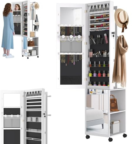 LZQ Armoire de rangement 3 en 1 avec miroir et lumières LED - 36 x 40 x 170 cm - Blanc