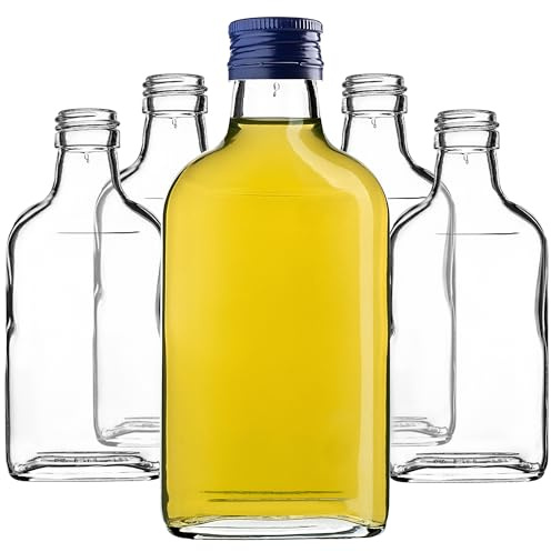 KADAX Flachmann 200ml, 50 pezzi, piccole bottiglie di vetro con tappo a vite, flaconi, bottiglie vuote da riempire, mini bottiglie per liquore, bottiglie per schnapps (Blu)