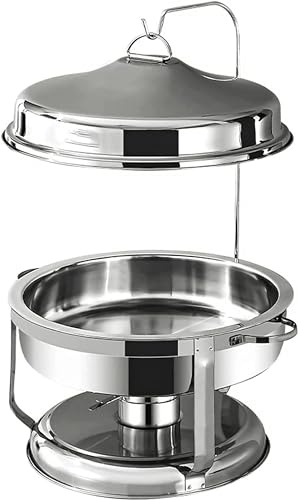9L Round Stainless Steel Chafing Dish, Full Size Buffet rs And Food Warmers with Food Pan, Fuel Holders amp; Lid for Party Catering,Gold (Silver)
