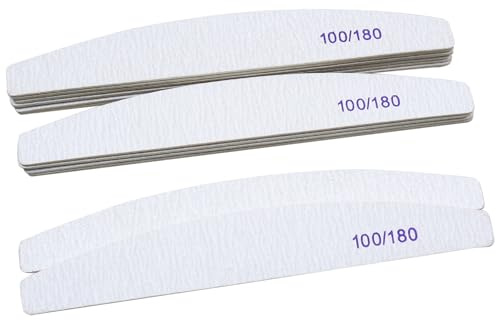 12Pcs Professional Nail Files, 100/180 Grit Double Sided Wooden Nail Files for Gel Natural and Acrylic Nails, Half-Moon Fingernail File Nails Buffing Block Pet Grooming Tools Manicure Tools