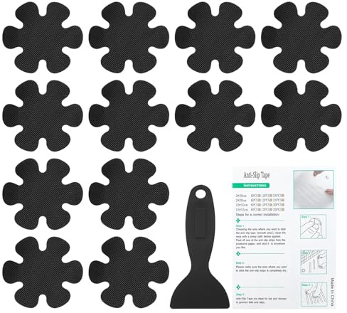 PATIKIL Bathtub Non Slip Stickers 3.9 x 3.9 Inch, 12 Pack Flower Safety Shower Floor Anti Slip Stickers with Adhesive Decals Scraper for Bath Tub Shower Floor Stair, Black