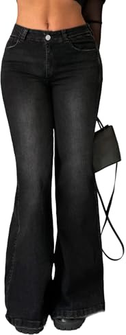 EMMIOL Women Stretchy Bootcut Flared Jeans Mid-High Waist Jeans Trendy Bell Bottom 90s Denim Pants