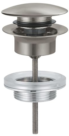 GROHE Waste Set with Push-Open Plug for Washbasins with Overflow, Satin Steel, 65807MS0