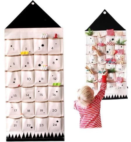 DIY adventskalender, tygadventskalender med fickor 24 dagars tomma kalendrar att fylla 50 x 122 cm vägghängande, återanvändbar, gör-det-själv 2025 för hem, tyg