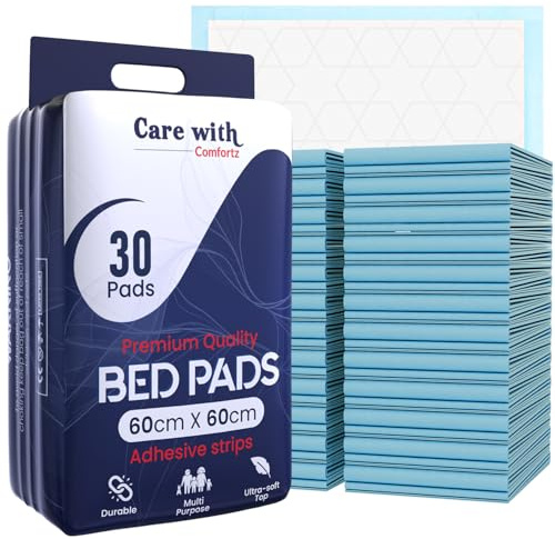 Waterproof Comfortz Incontinence Bed Pads 60 x 60cm, 30 Sheets, Disposable - 1100ml Highly Absorbent Soft Wetting Sheets, Odorless & Leak Proof Bed Pads – Suitable for Mattress, Sofa or Chair