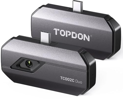 TopDon TC002C Duo Thermal Camera for Smartphones, Professional Mobile Heat Imaging Device, Silver and Black, Dual-Camera System
