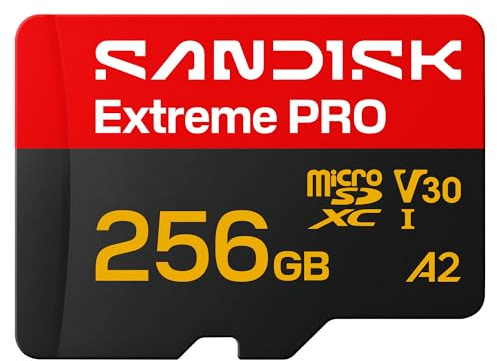 SANDISK Extreme PRO microSD UHS-I Card + SD Adapter, 256 GB (läshastigheter upp till 250 MB/s och skrivhastigheter upp till 170 MB/s, 5K, 3K, 4K UHD, C10, V30, U3, A2)