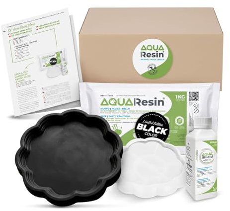 Aqua Resin® Black Kit Creativo con Gesso Alfa Nero assoluto (1 kg) | Stampo, Aqua Shield Impermeabilizzante, Istruzioni del Progetto per Un Effetto Ceramica, DIY Design