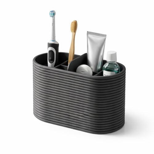 DEVA Zahnbürstenhalter mit 3 Fächern – Moderner Bad Organizer mit belüftetem Boden – Hygienisch, stabil & platzsparend – Minimalistisches Design (Schwarz)