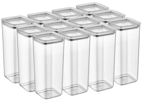 Vip Ahmet 12er luftdichtes Frischhaltedosen-Set für Küche und Speisekammer, vakuumversiegelte, BPA-freie Kristall-Glimmerdosen für Müsli, Mehl, Nudeln und Gewürze, 1,7 l Volumen