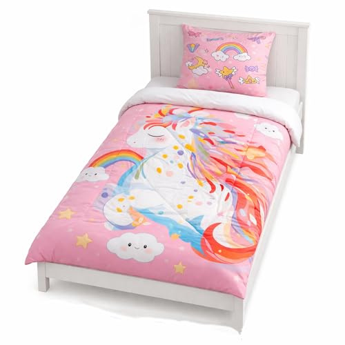 Bettdecke 135x200 4 Jahreszeiten Bedruckt Bettdecken Einhorn Kinder Rosa Steppdecke Bettdecke ohne Bezug Warme & Weiche Waschbar Ganzjahresdecke 135x200 mit 1 Kissenbezug 80x80 Ganzjahresdecke (Rosa)