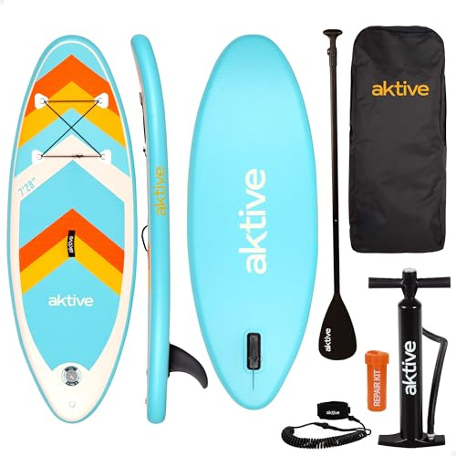 AKTIVE Tabla Paddle Surf Hinchable, Junior, 213x71x10 cm, Soporta 200 kg, Hinchador con manómetro, Remo Ajustable, Kit reparación, Mochila Transporte, Accesorios Playa (54370)