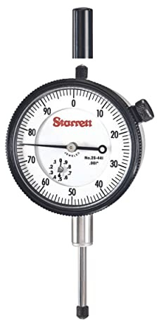 Starrett 25 Series Dial Indicator with Case Stem Cap, Jewel Bearings and Lug-On-Center Back - White Face, 0-1 Range, 0-100 Dial Reading, .001 Graduation - 25-441J WCSC