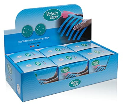 VetkinTape Displaybox | 6 Kinesiotape Rollen für Tiere (10 cm x 5 m) | Kinesiologie Tape für Pferde und Hunde | Kinesiotapes für Tierärztliche Zwecke | Blau