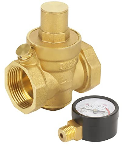 Walfront DN32 Ajustable Ottone Acqua Flusso Valvola Riduttore Pressione con Manometro Femmina 0,05~0,8mpa (7,25~116psi)