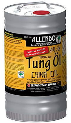 Allendo® 100% pures Tung Öl, für Innen & Außen, Holzimprägnierung farblos seidenmatt von Bindulin-5L