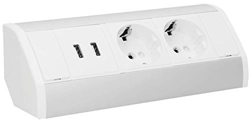 ORNO OR-GM-9003/W-G (GS) hörnuttag 2 fack med barnsäkerhet 2 x USB-laddare 45° monteringsmontering Vit