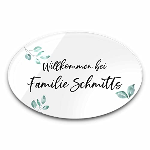 Edles Türschild mit Namen für die Haustür | Namensschild Briefkasten-Schild selbstklebend oder mit Bohrlöcher Klingelschild mit kratzfestem UV Druck | Größe ab 10x6,5 cm oval bunte Türschilder