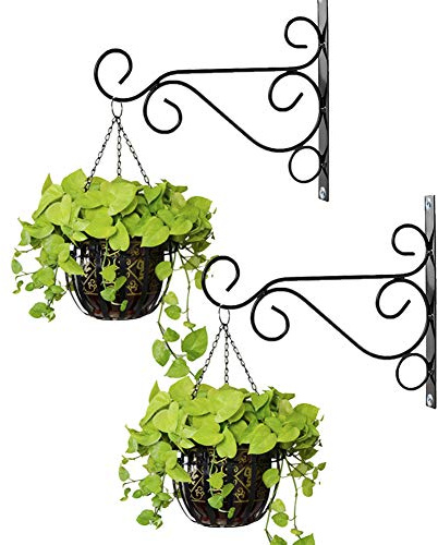 NUPTIO Wall Hanging Basket Bracket: 25cm, Metal Hooks, Black | 2 Pcs, Heavy Duty, Rust Resistant, Plant Hanger Hook for Outdoor, Garden Flower Pots, Lanterns, Bird Feeders, Wind Chimes