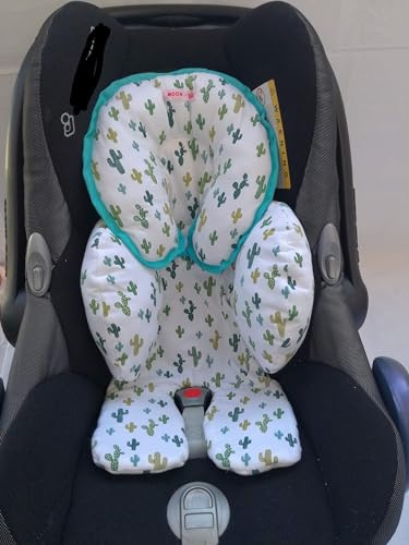 : MOON-BBEBE Auto-Sitzverkleinerer Antiallergikum universal maxi cosi autositz und fahrt WHITE (GREEN CACTUS)