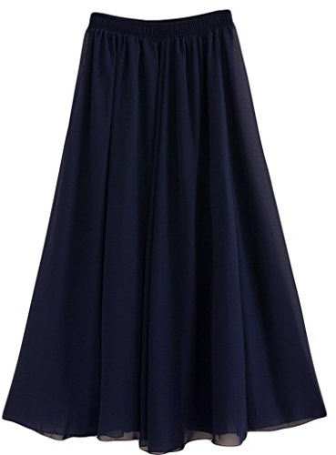 Golden Service Falda Mujer Elástica Plisada Básica Falda Larga Mujer Maxi Bohemia Playa Vacaciones Gasa con Talla Grande Cintura Elástica