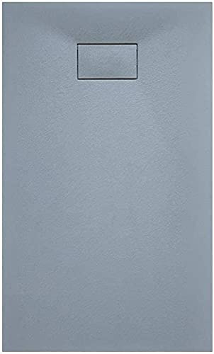 Piatto Doccia Spessore 2.6 Cm In Resina Effetto Pietra Stone Ardesia Antiscivolo Riducibile Indistruttibile Filopavimento Arredo Bagno Con Griglia Di Copertura Colore Grigio (90 x 120 cm)