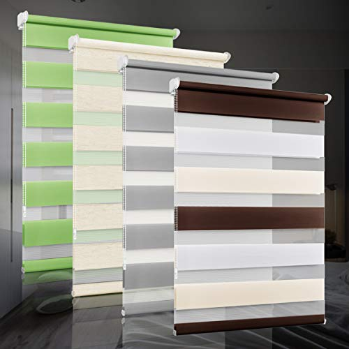 bobodeco Doppelrollo klemmfix ohne Bohren Duo Rollos für Fenster mit Klemmträger, Fensterrollo lichtdurchlässig & verdunkelnd Wandmontage Sichtschutz - Weiß Creme Braun B35 x H130 cm